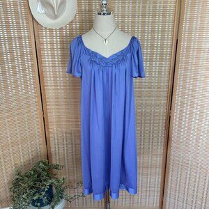 Vintage Purple Short-Sleeve Nightgown With Embroidered Neckline